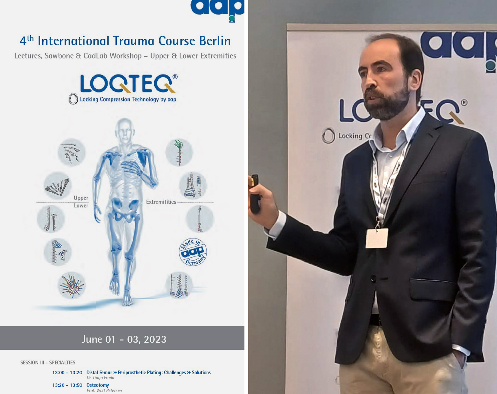 Imagem de apresentação da participação do Dr. Tiago Frada - 4th AAP International Trauma Course - Berlim.